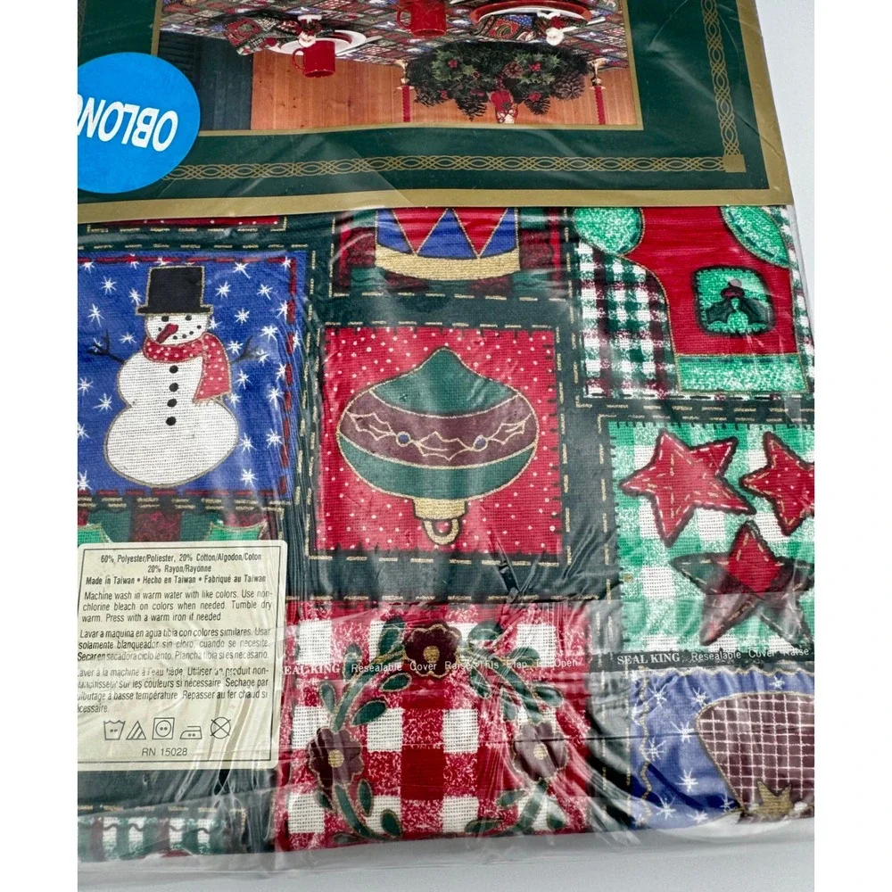 New Vintage Bardwil Country Christmas Patchwork Tablecloth 60x84 Oblong Woven